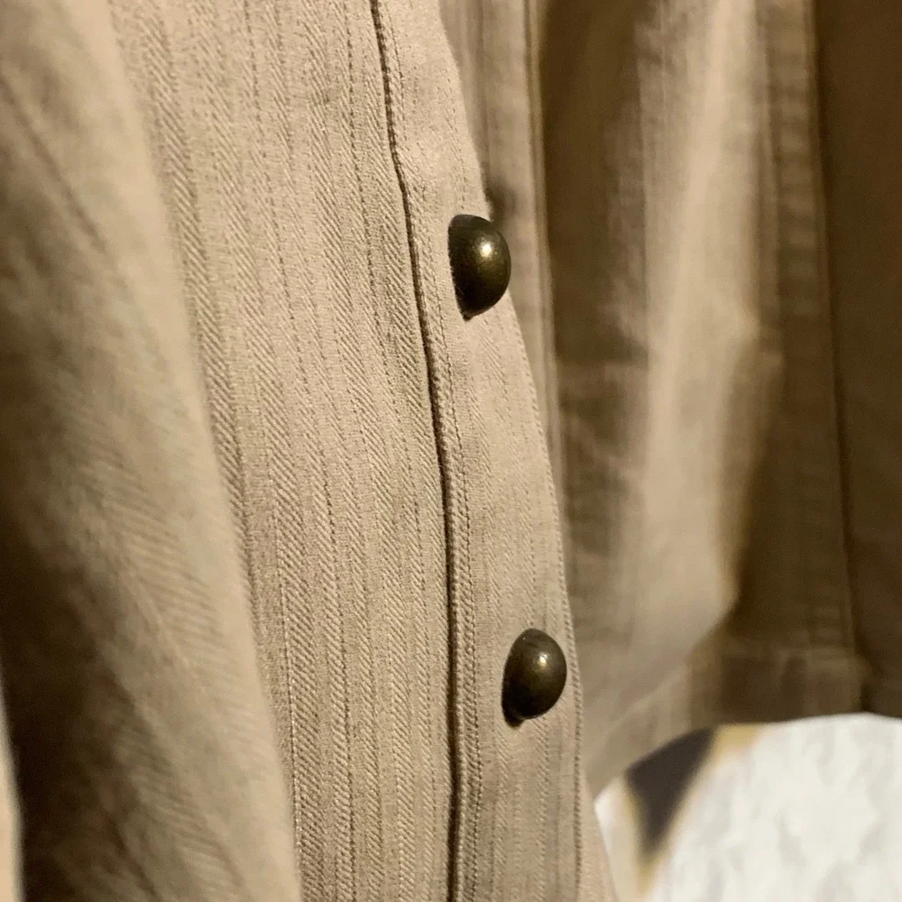 Cato Womens XL‎ Tan Studded Open Front Jacket Herringbone 3/4 Sleeve Beige Top